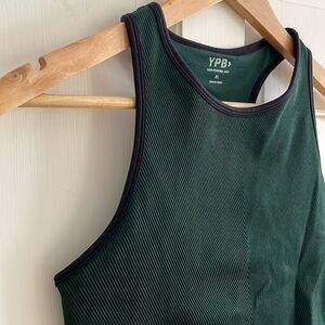 Abercrombie & Fitch YPB Dark Green Seamless Ribbed Cropped Scuba Tank Top